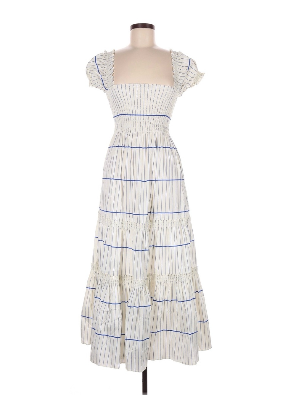 Tory Burch Cream Maxi Dress with Navy Stripe